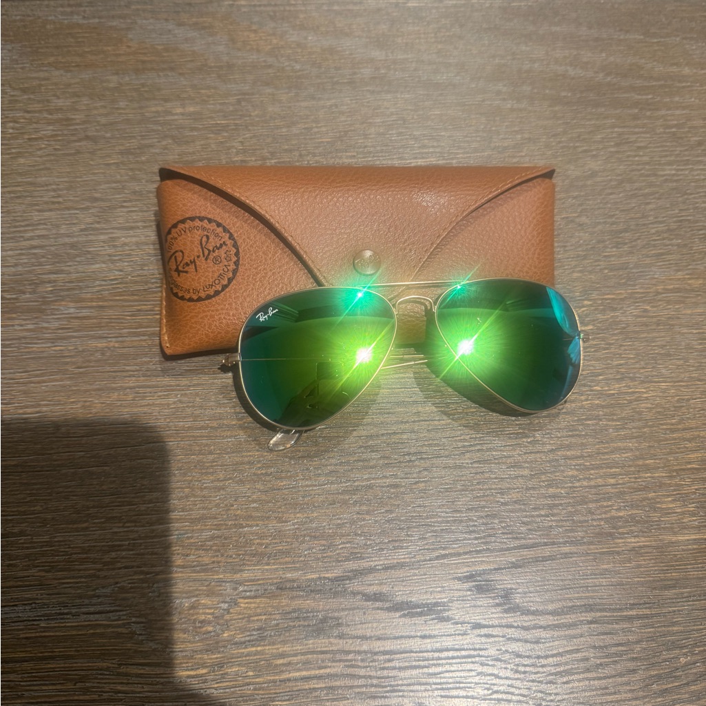 Ray-Ban Silver Frame Sunglasses With Green Lenses